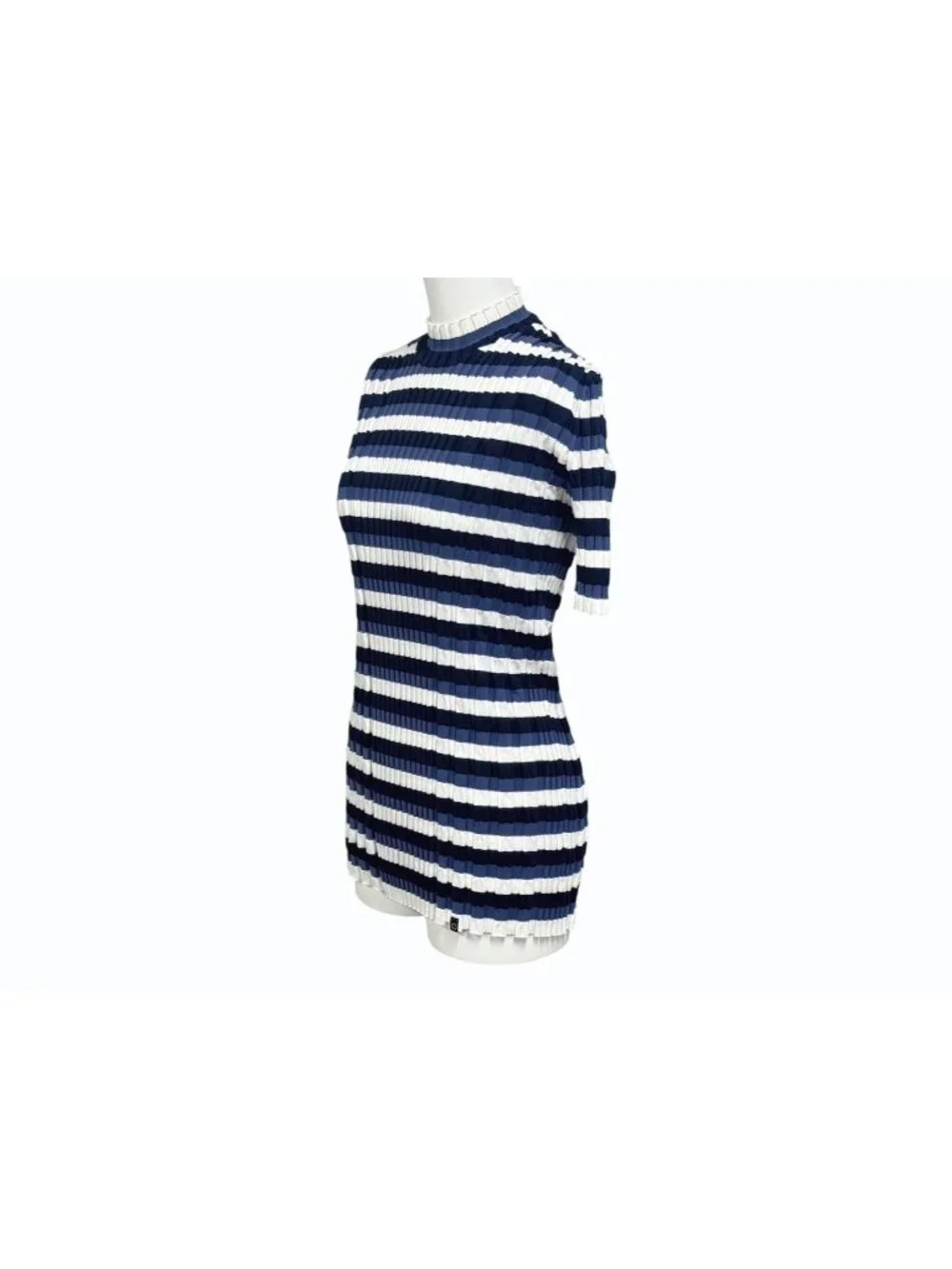 Louis Vuitton Border Rib Knit Short Sleeve Top Blue White Sweater